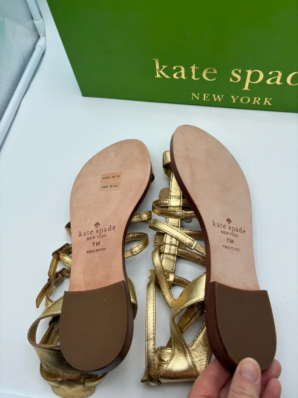 NWB Kate spade gold with flower sandals